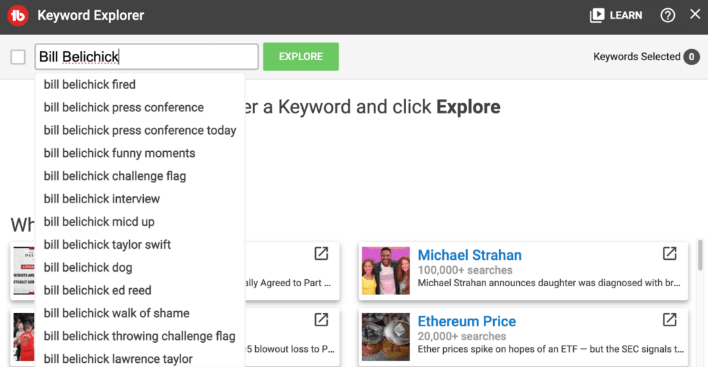 Bill Belichick keyword for YouTube trends 2024