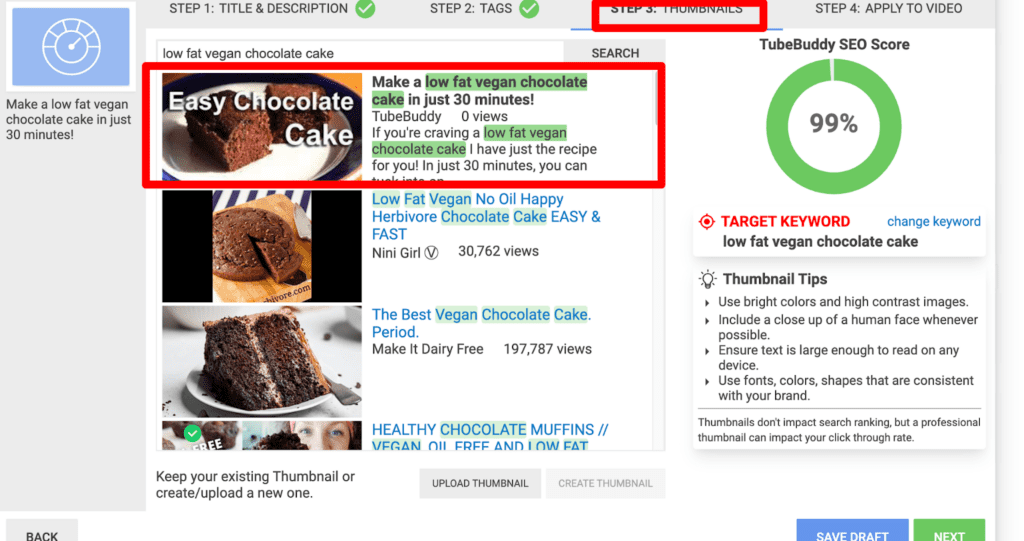 YouTube SEO: Thumbnail comparison with competitive videos in TubeBuddy SEO Studio.